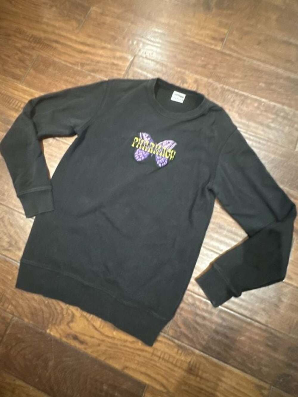Pharmacy Boardshop Butterfly Logo Graphic Crewneck Sweatshirt Black